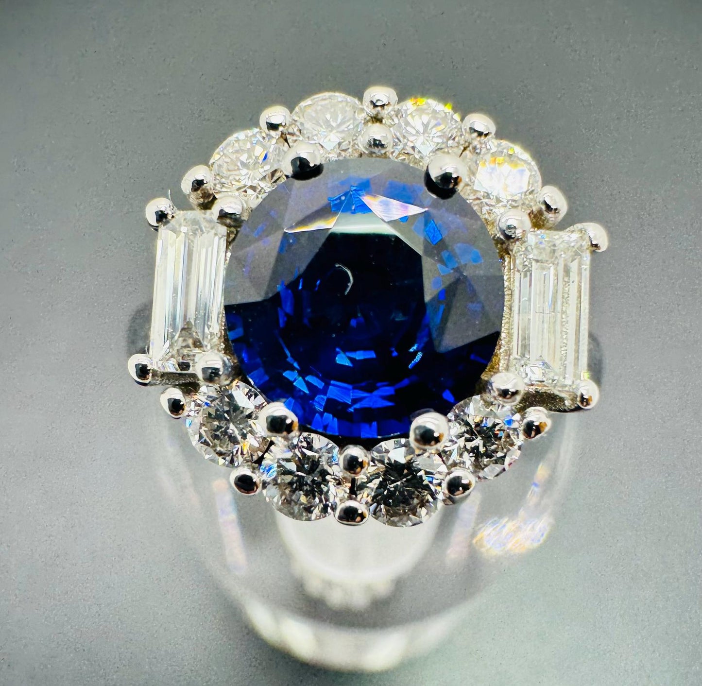 3.38CT TW GIA Certified Sapphire and Natural Diamond 18K White Gold Ring