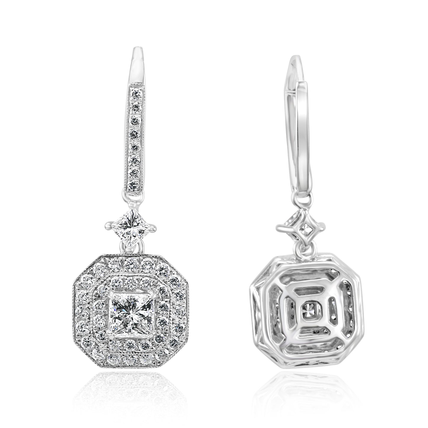 Dangling Earring 18K White Gold With Natural White Diamond 2.34 Carat