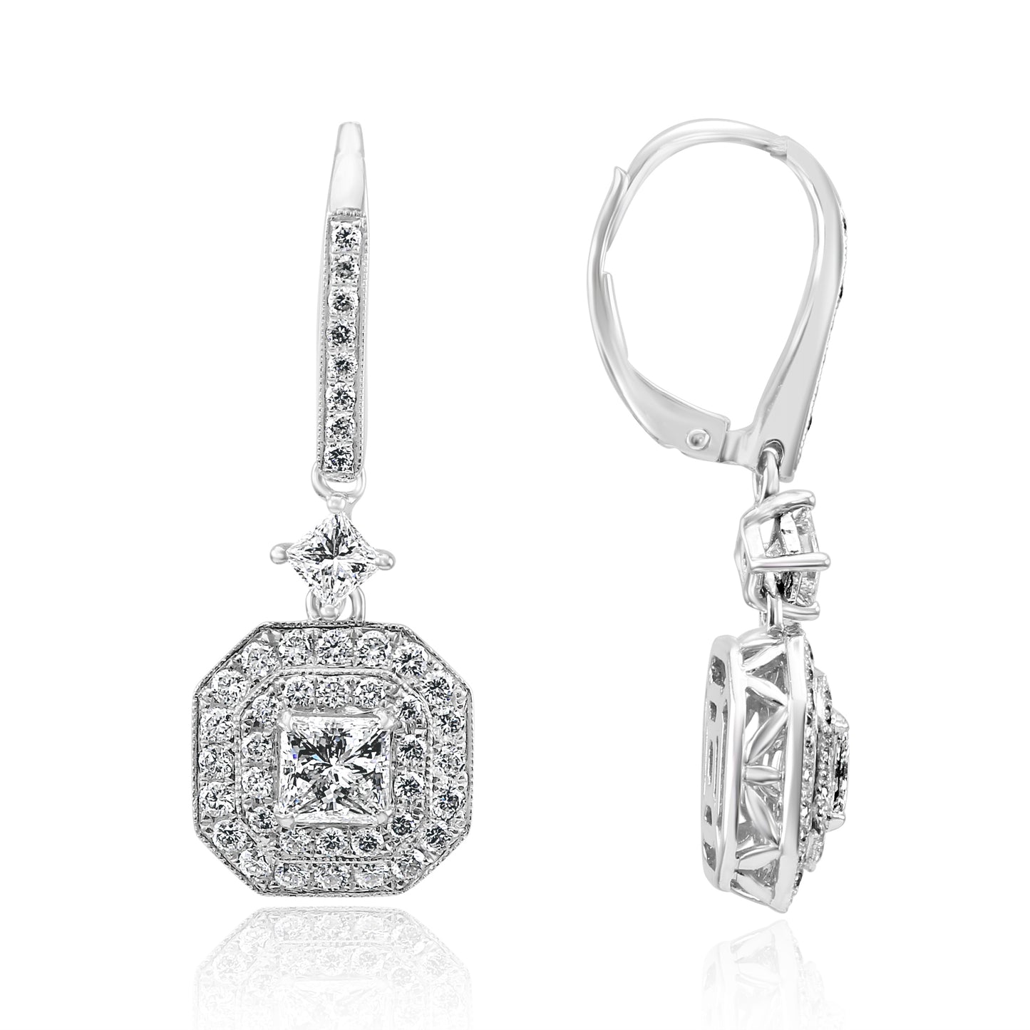 Dangling Earring 18K White Gold With Natural White Diamond 2.34 Carat
