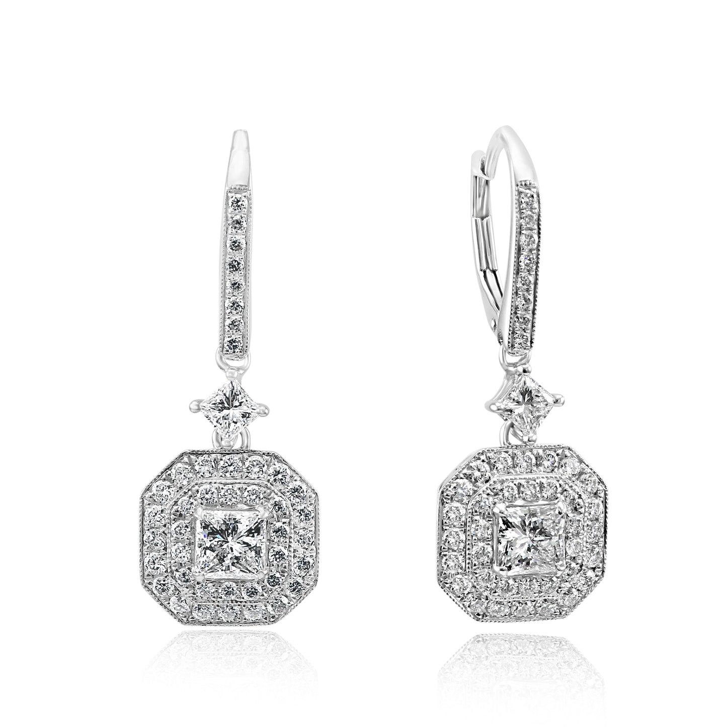 Dangling Earring 18K White Gold With Natural White Diamond 2.34 Carat