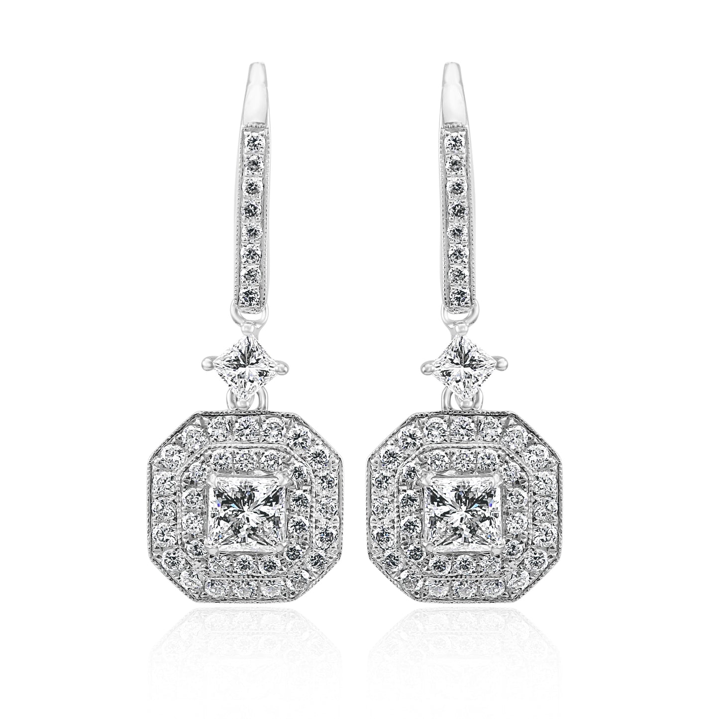 Dangling Earring 18K White Gold With Natural White Diamond 2.34 Carat