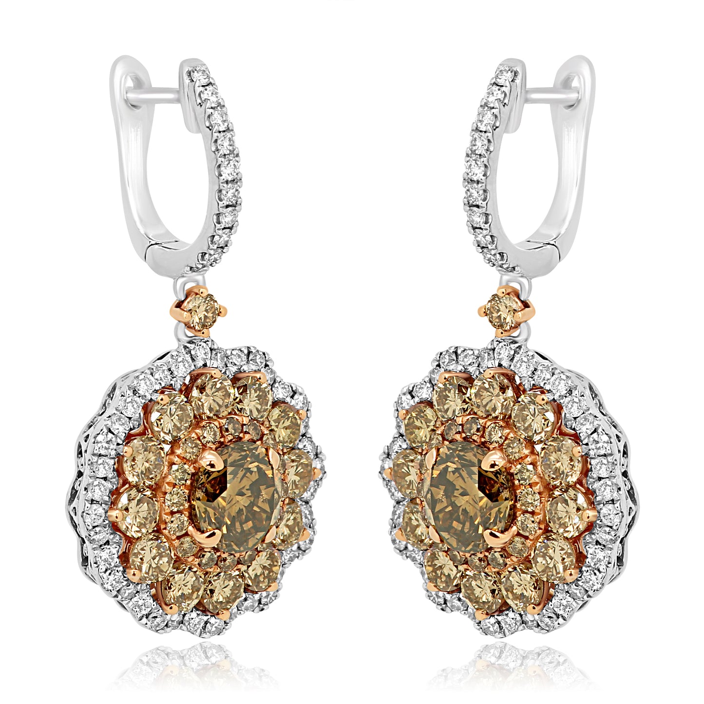 Dangling Earring 18K Rose & White Gold With Natural Champagne & White Diamond 5.33 Carat