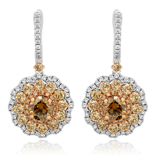 Dangling Earring 18K Rose & White Gold With Natural Champagne & White Diamond 5.33 Carat