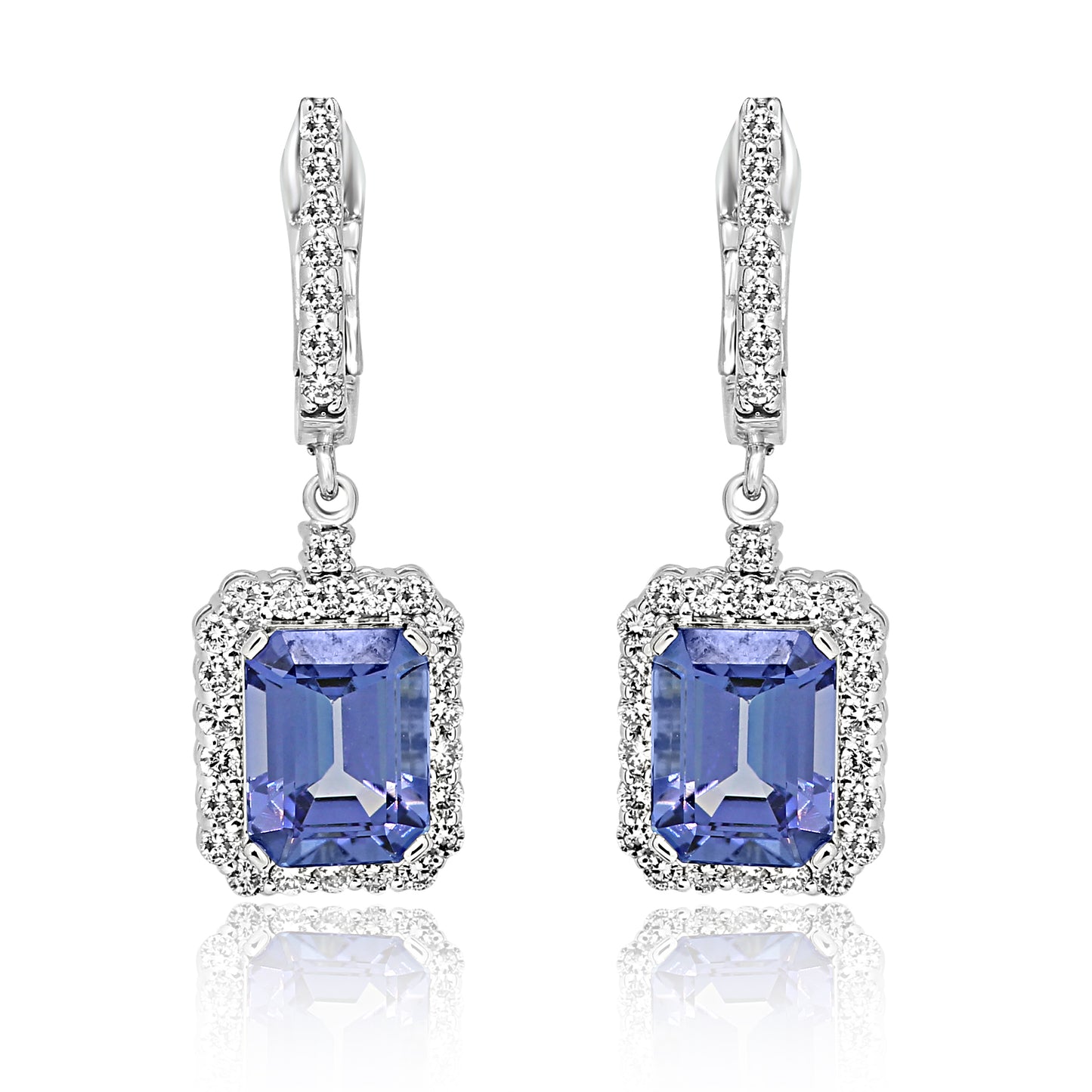 Dangling Tanzanite Emerald Cut Earring 14K White Gold