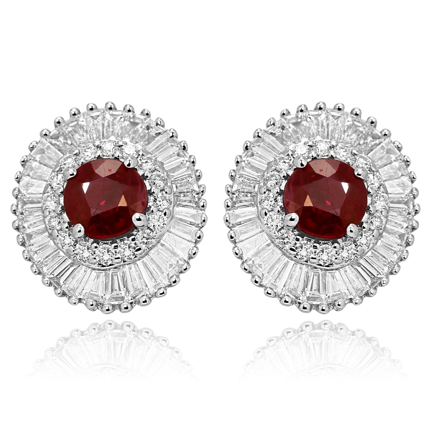 Ruby Diamond Earring 14K White Gold