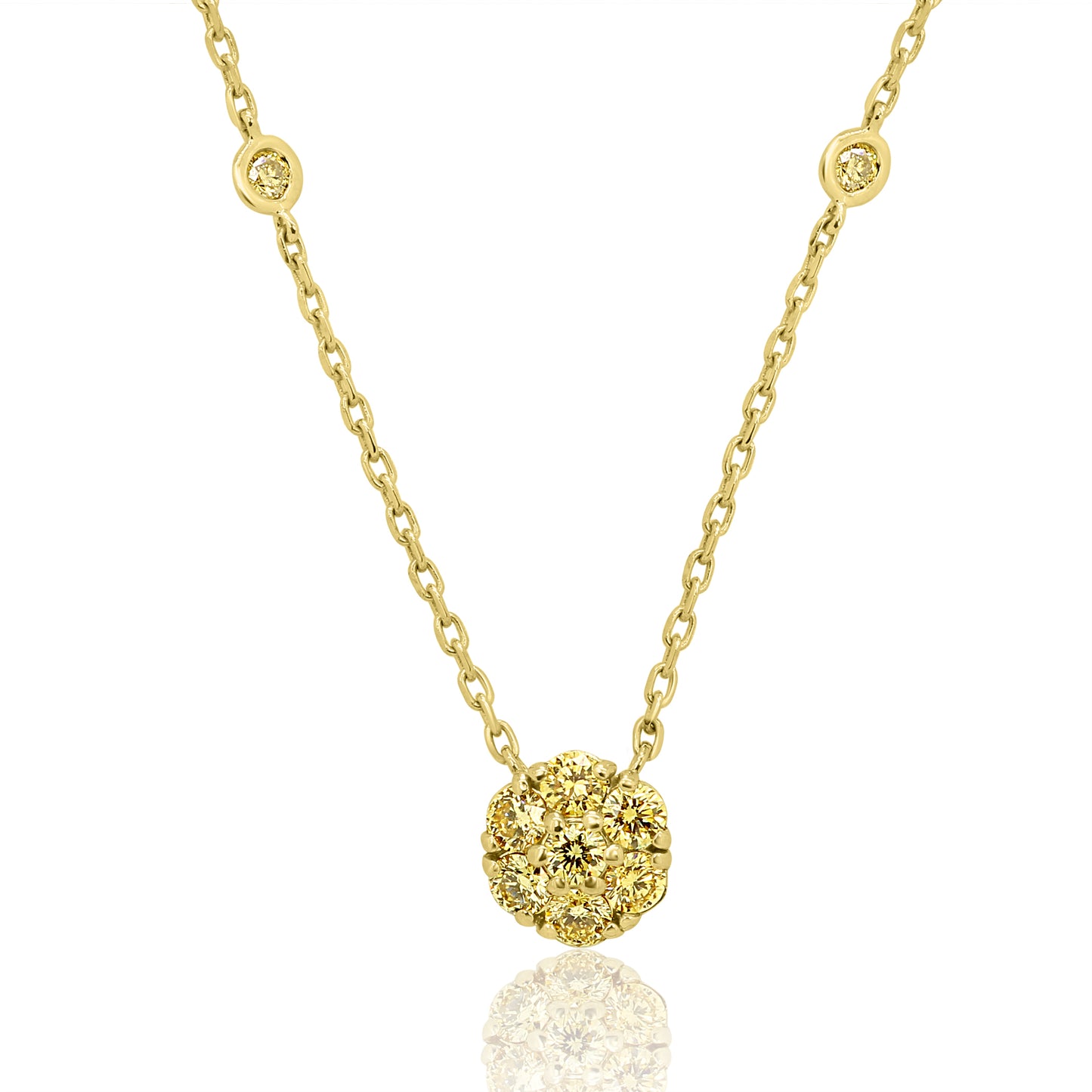 Glamorous Golden Flower Necklace 14K Yellow Gold