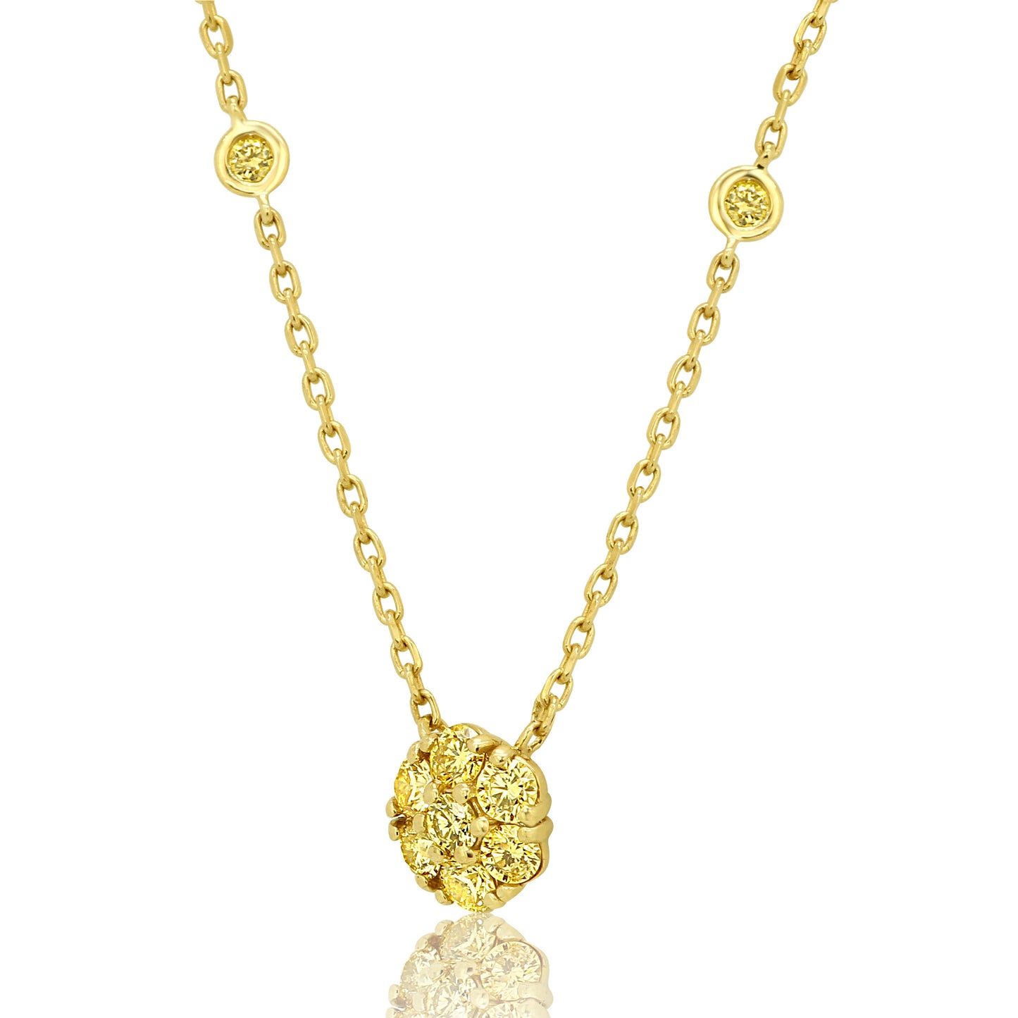 Glamorous Golden Flower Necklace 14K Yellow Gold