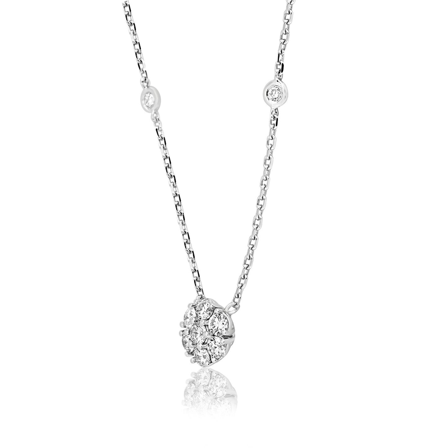 Round Flower Necklace 14K White Gold