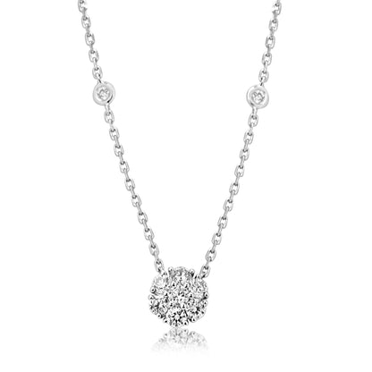 Round Flower Necklace 14K White Gold