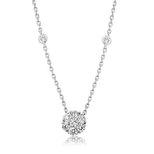 Round Flower Necklace 14K White Gold