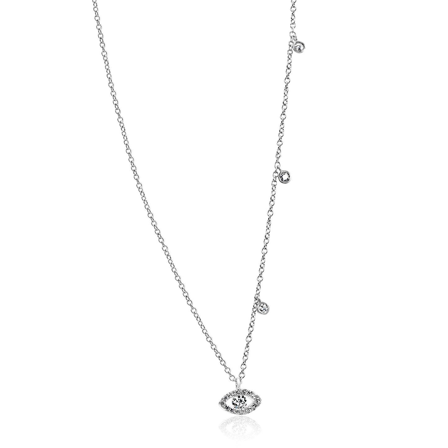 Diamond Evil Eye Necklace 14K White Gold