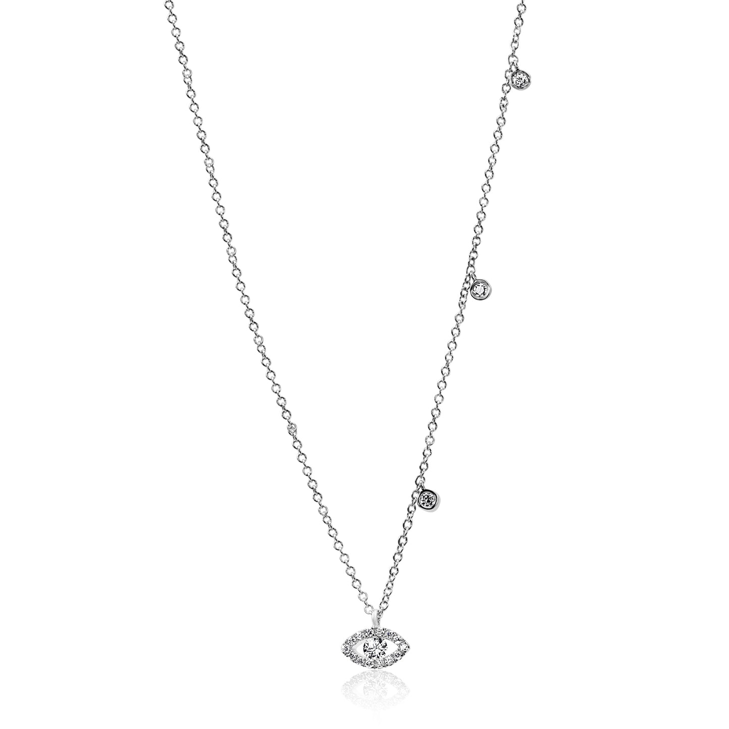 Diamond Evil Eye Necklace 14K White Gold