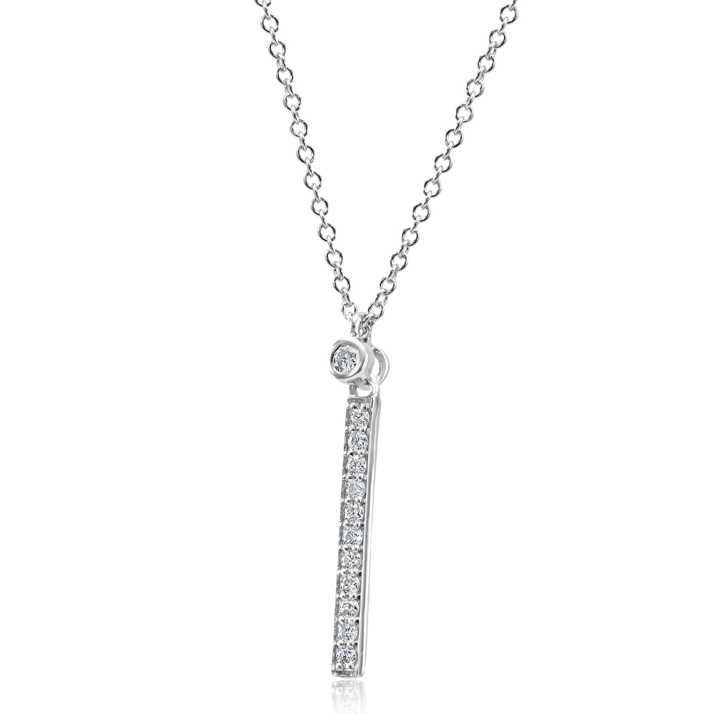 Verticle Bar Necklace 14K White Gold & Natural White Diamond