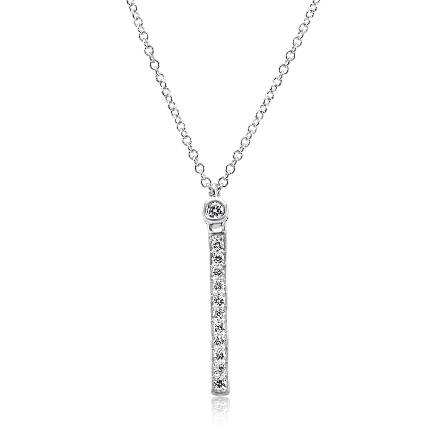 Verticle Bar Necklace 14K White Gold & Natural White Diamond