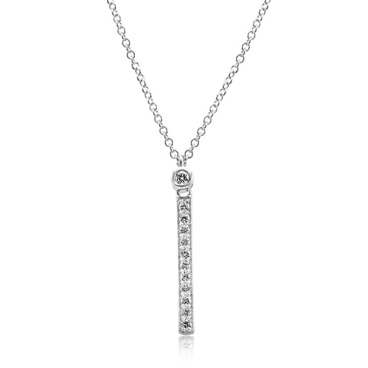 Verticle Bar Necklace 14K White Gold & Natural White Diamond