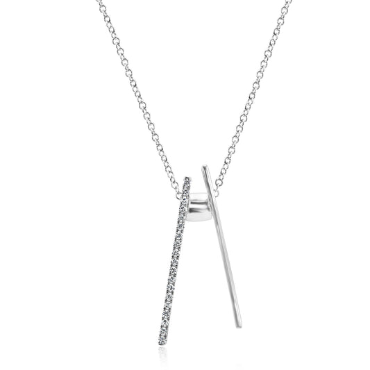 2 Bar Diamond Necklace 14K White Gold