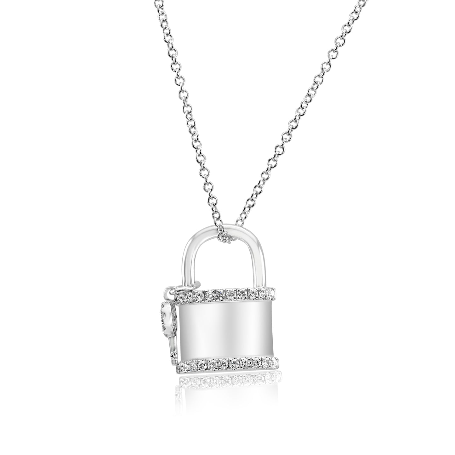 Lock & Key 14K White Gold Natural Diamond Necklace