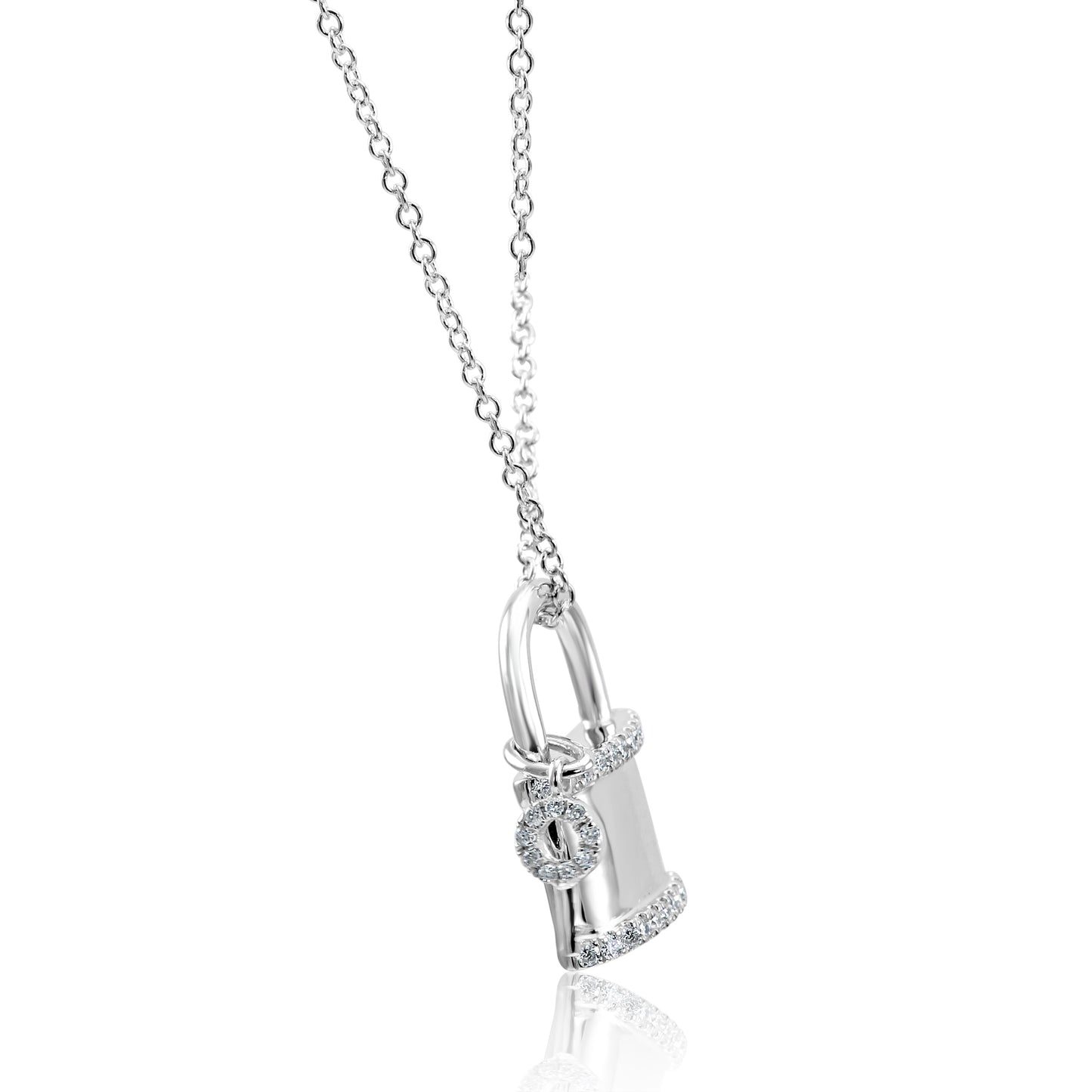 Lock & Key 14K White Gold Natural Diamond Necklace