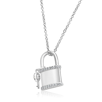 Lock & Key 14K White Gold Natural Diamond Necklace