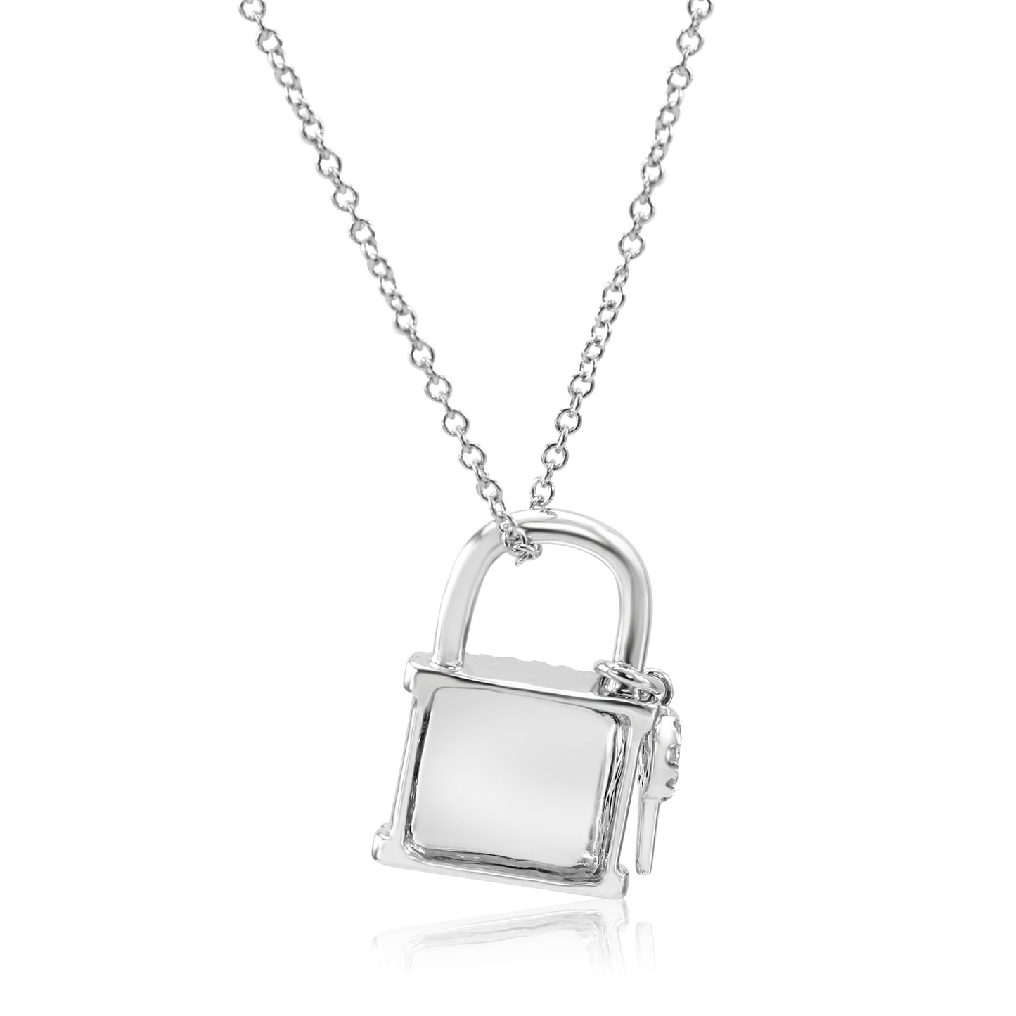 Lock & Key 14K White Gold Natural Diamond Necklace