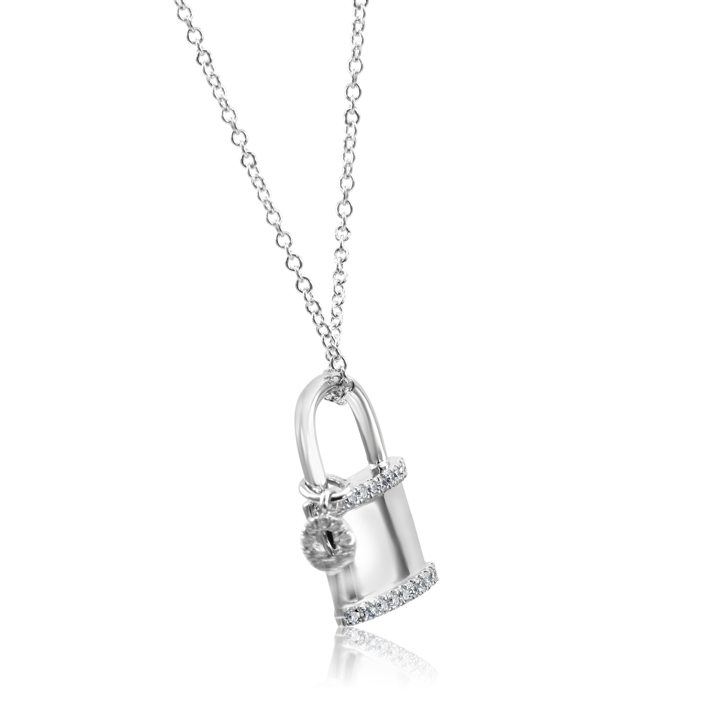 Lock & Key 14K White Gold Natural Diamond Necklace