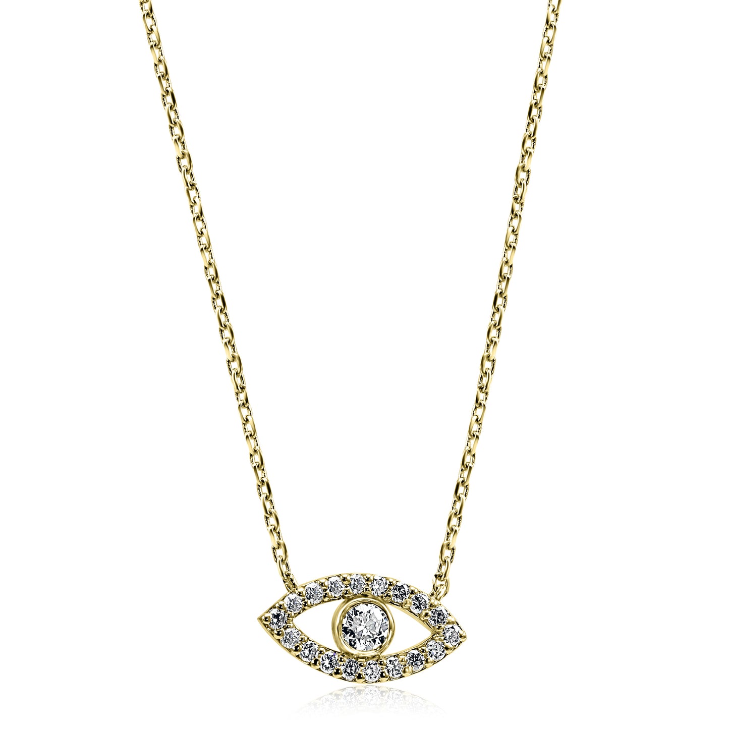 Evil Eye Diamond Necklace 14K Yellow Gold