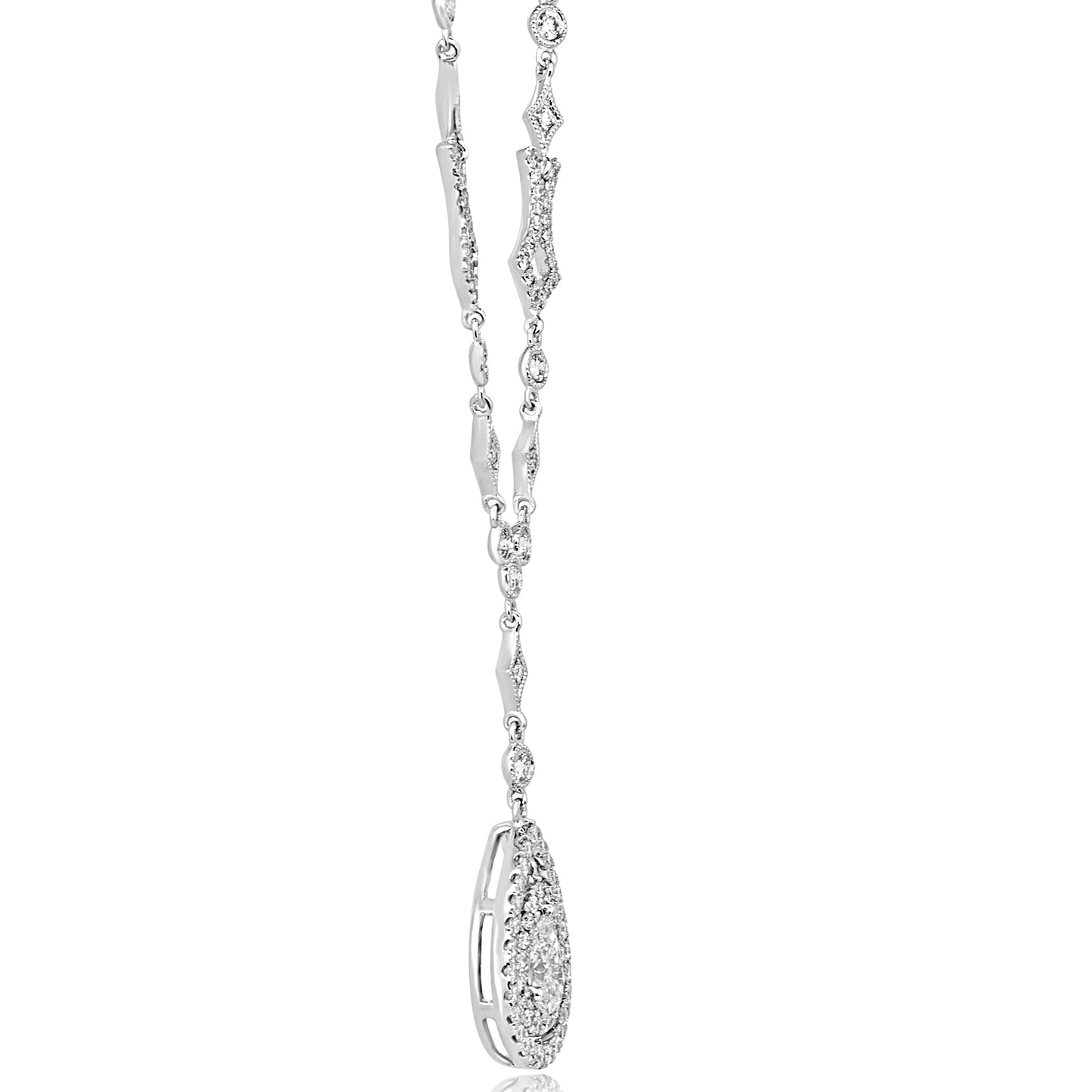 Diamond Double Halo Tear Drop Necklace 14K White Gold