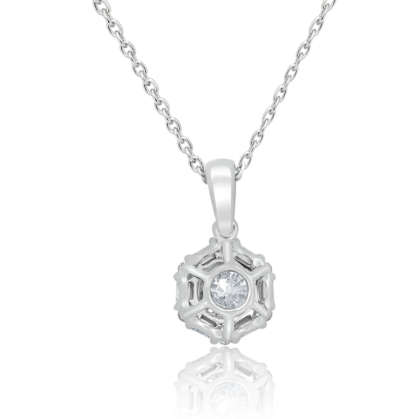 Stunning Hexagon Necklace 14K White Gold Enclosed With 0.84 Carat Diamond