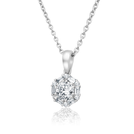 Stunning Hexagon Necklace 14K White Gold Enclosed With 0.84 Carat Diamond