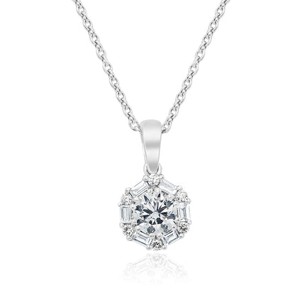 Stunning Hexagon Necklace 14K White Gold Enclosed With 0.84 Carat Diamond