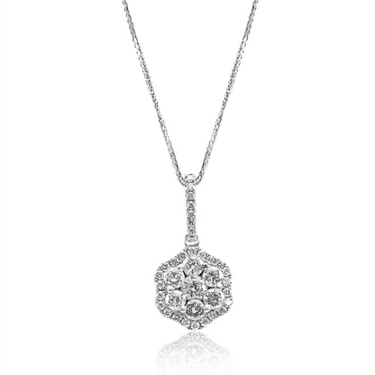 Hexagon Pendant Necklace 14K White Gold