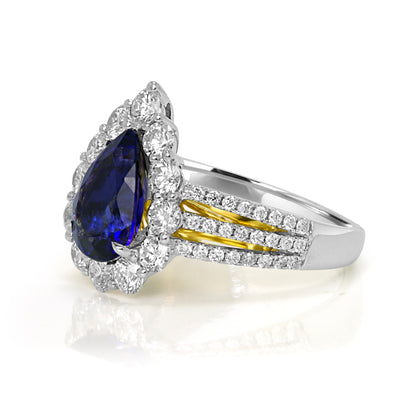 Pear Tanzanite Ring with Diamond Halo 18K White Gold