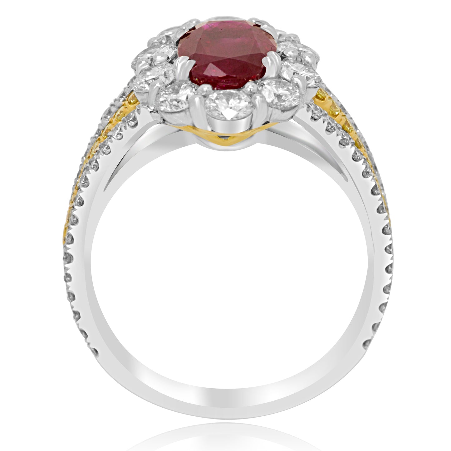 Gorgeous Gia Burma Ruby No Heat, Natural Diamond 18K White & Yellow Gold Ring