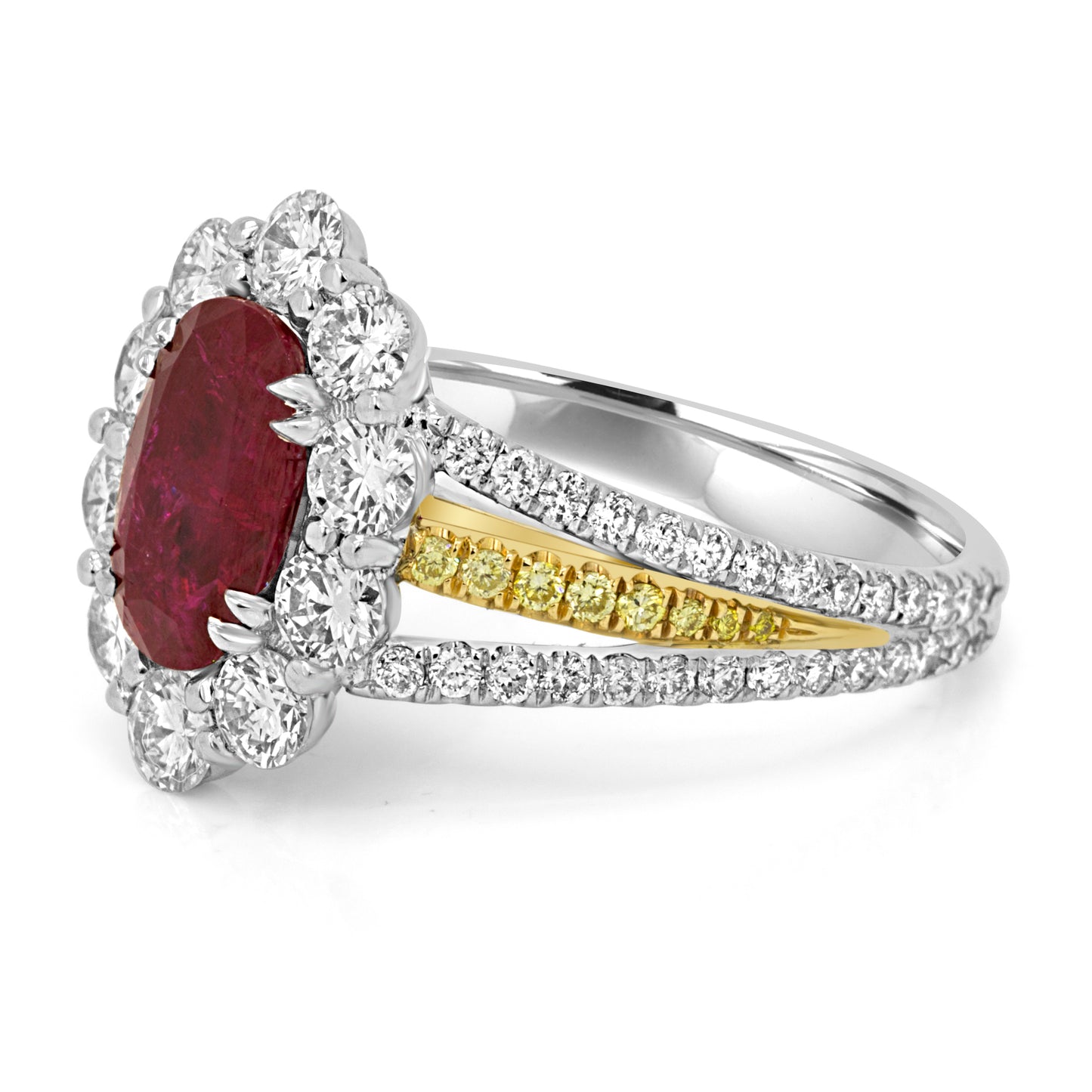 Gorgeous Gia Burma Ruby No Heat, Natural Diamond 18K White & Yellow Gold Ring