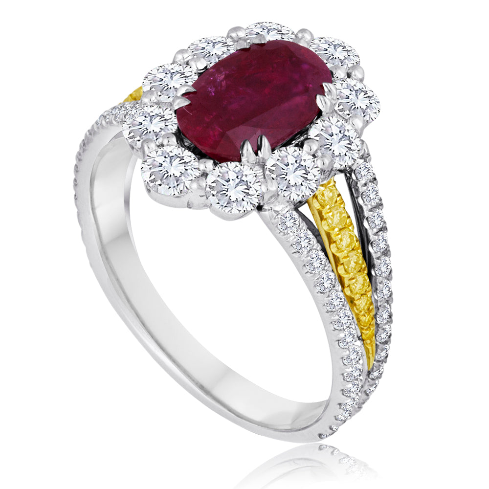 Gorgeous Gia Burma Ruby No Heat, Natural Diamond 18K White & Yellow Gold Ring