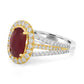 2.33 CT GIA Certified Burma Ruby Heated Oval, Natural Diamond 18K White & Yellow Gold Ring