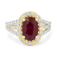 2.33 CT GIA Certified Burma Ruby Heated Oval, Natural Diamond 18K White & Yellow Gold Ring
