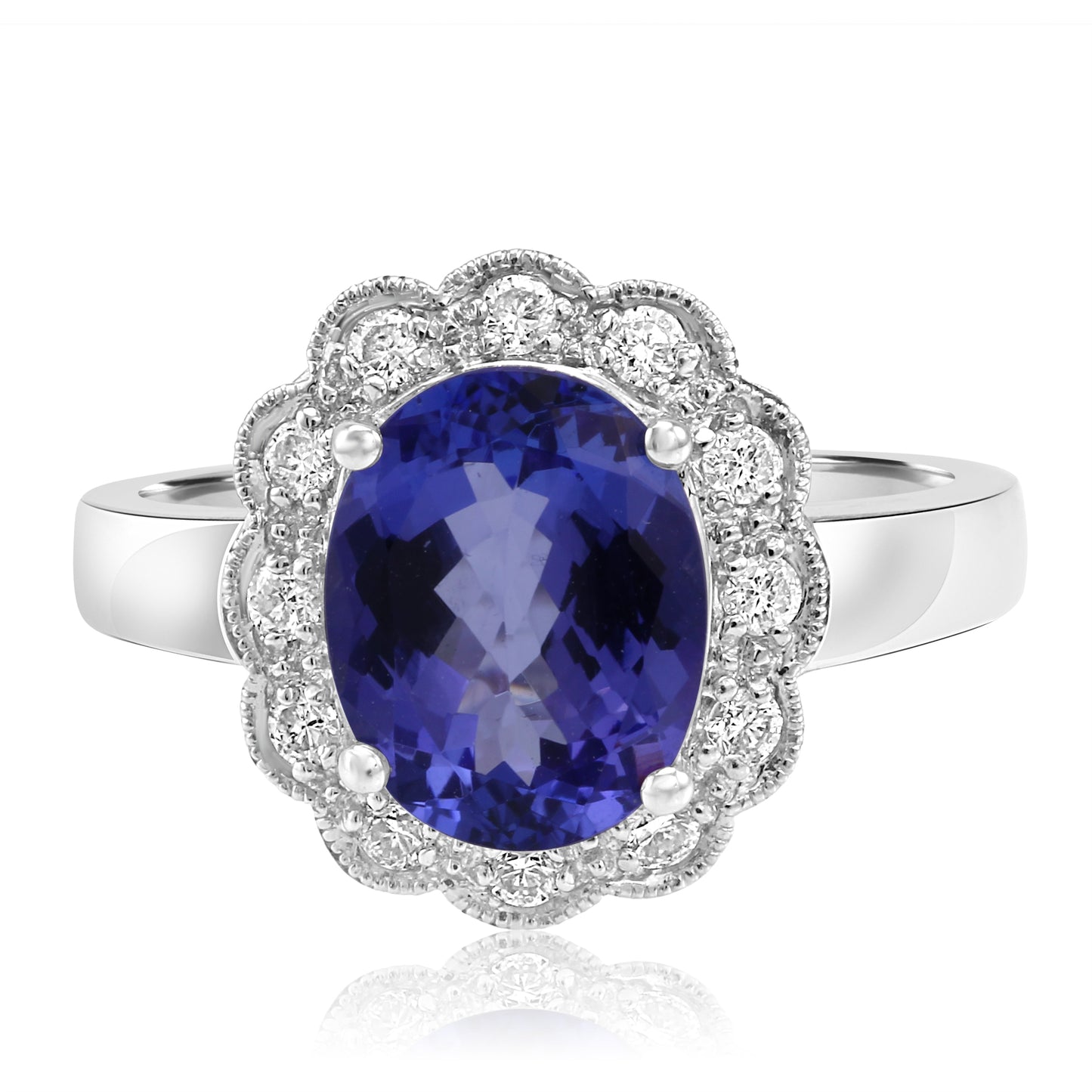 Tanzanite and Diamond Ring 14K White Gold & Natural White Diamond