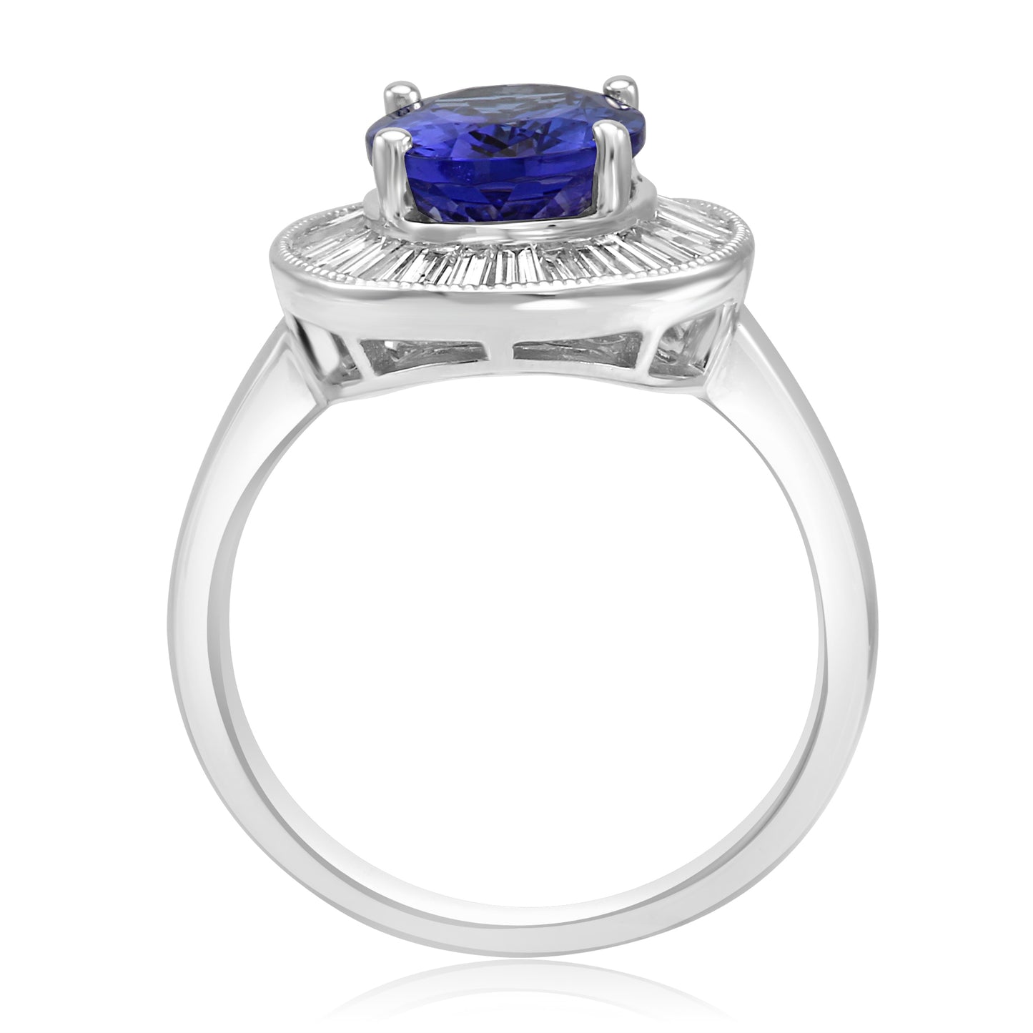 Tanzanite Bagette Diamond Ring 18K White Gold