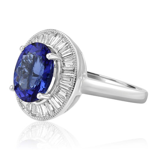 Tanzanite Bagette Diamond Ring 18K White Gold