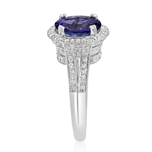 Tanzanite and Diamond Oval Ring 18K White Gold