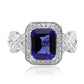 Tanzanite and Diamond Crossover Shank 18K White Gold Ring