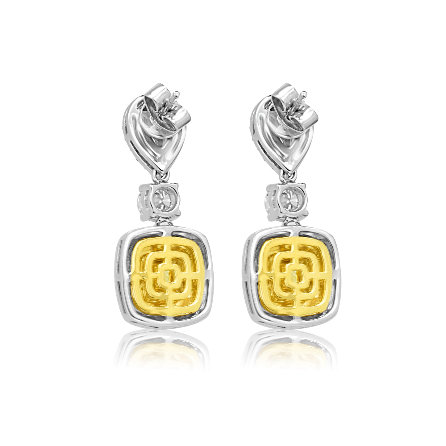 4.36 Carat GIA Certified Natural, Fancy Yellow Diamond and White Diamond Drop Dangle Earring 18K White & Yellow Gold