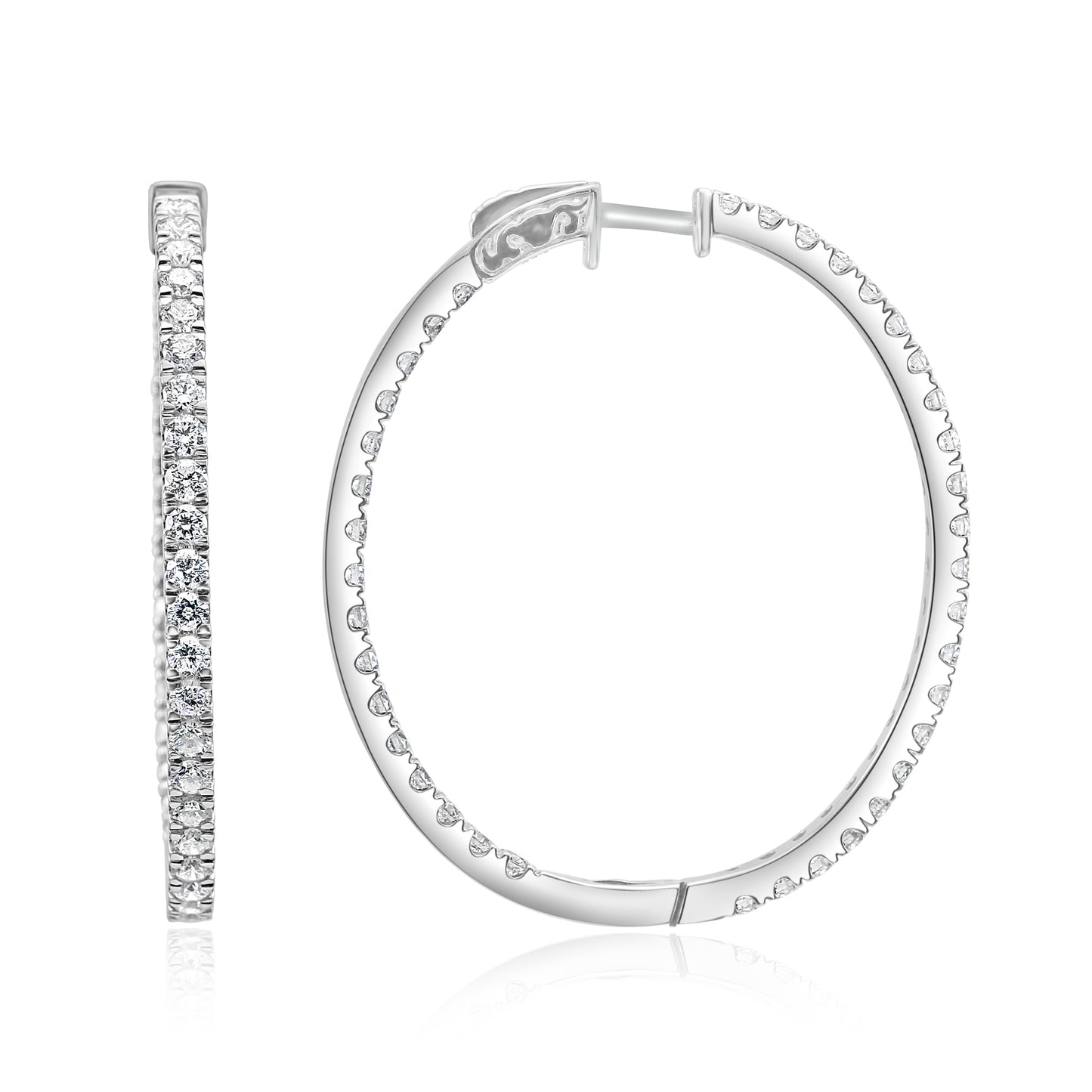 4.53 Carat Diamond Eternity Oval Hoop Earring 18K White Gold