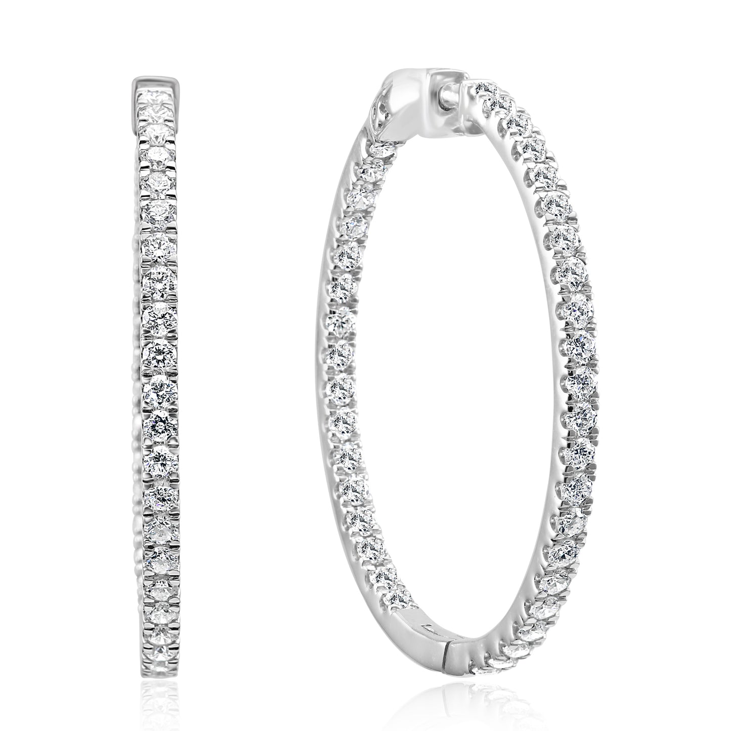 4.53 Carat Diamond Eternity Oval Hoop Earring 18K White Gold