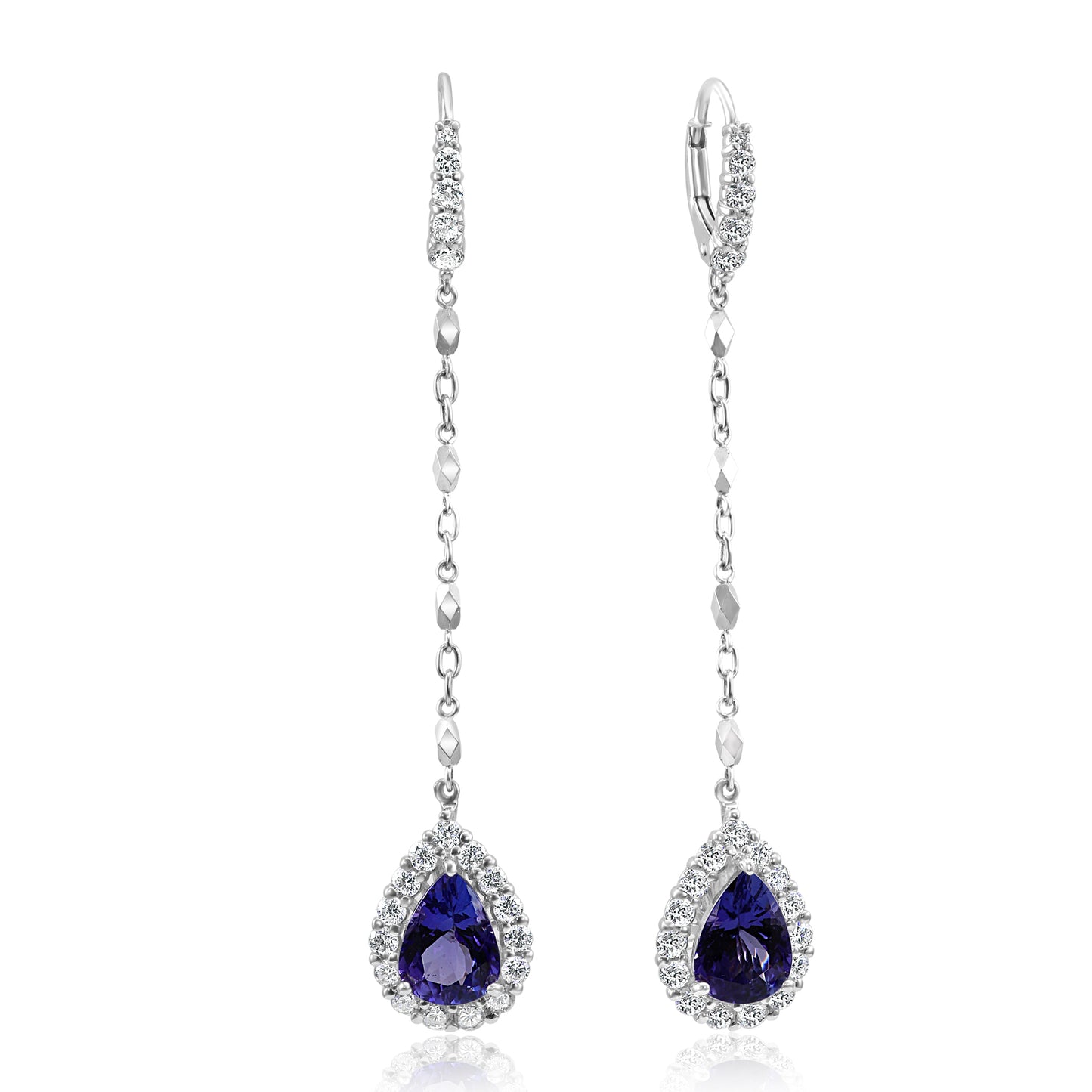 Dangling Tear Drop Tanzanite Earring 14K White Gold