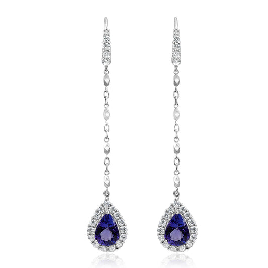 Dangling Tear Drop Tanzanite Earring 14K White Gold