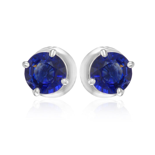 Sapphire Studs Earring 1.54 CT 14K White Gold & Natural White Diamond