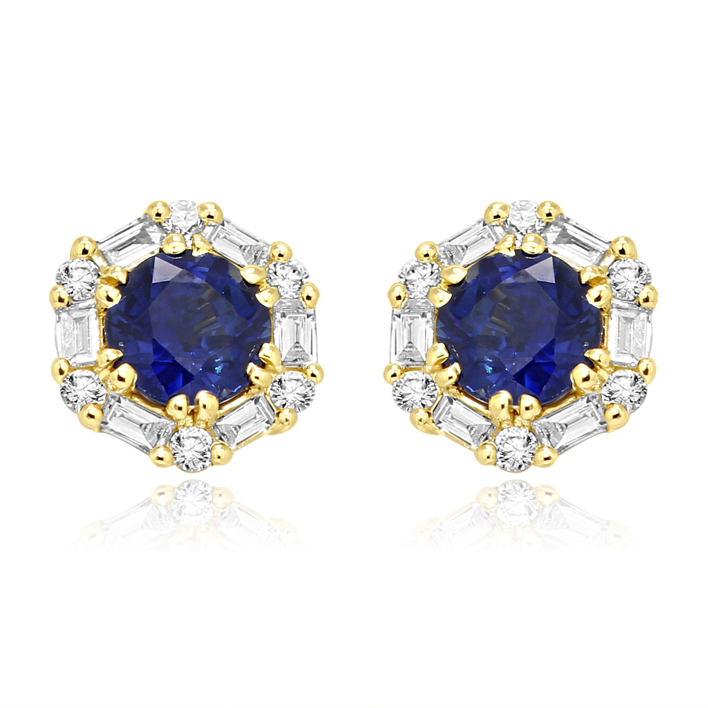 Diamond Sapphire Earrings 14K Yellow Gold