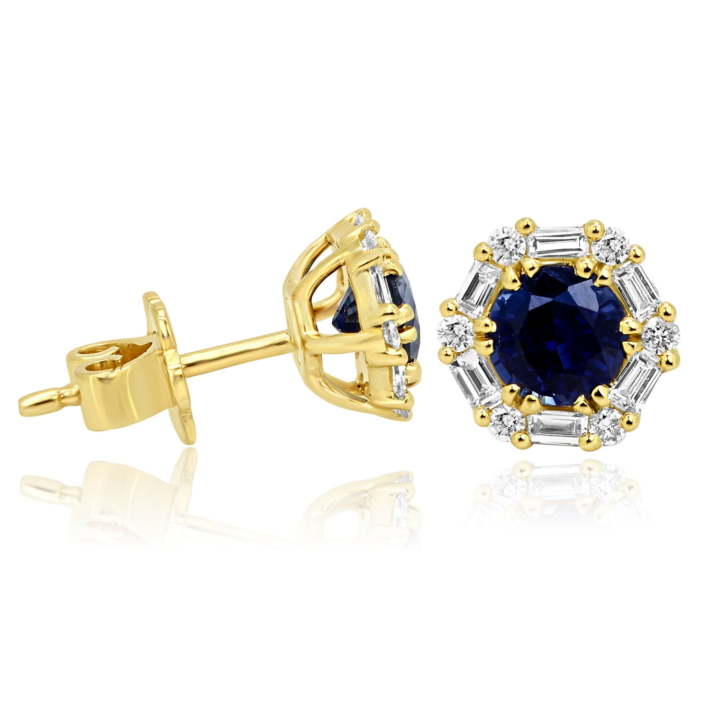 Diamond Sapphire Earrings 14K Yellow Gold